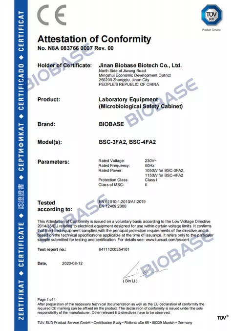 EN-Microbiological Safety Cabinet Certificate
