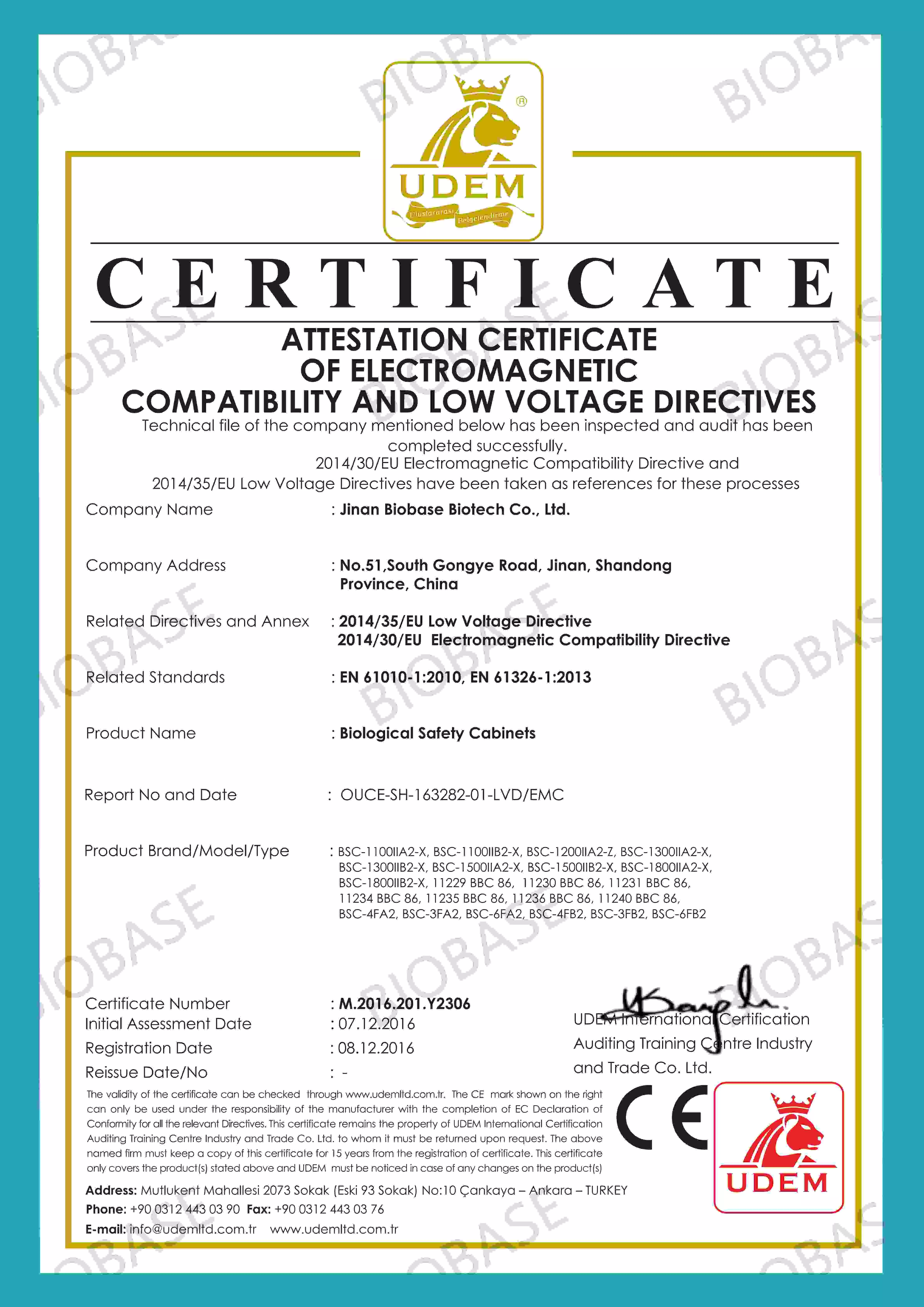 CE-Biological Safety Cabinet Certificate